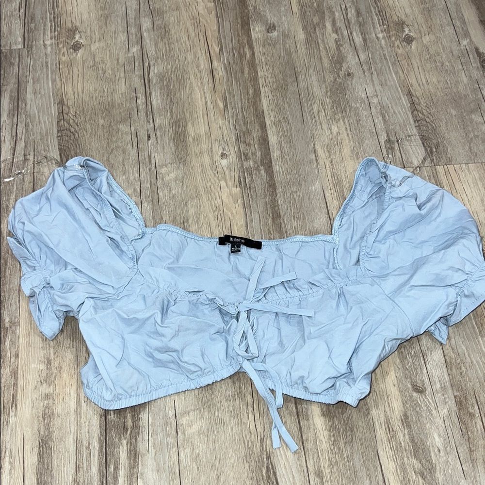 Light Blue Puff Sleeve Crop Top